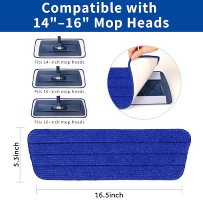 16.5" Microfiber Mop Pads Refills, 4 Pack Reusable Replacement Heads | reusable wet mop refills, machine washable for 14-16 inch spray mops, hardwood floors, dust cleaning & scrubbing - color: 16"bluepurple*4