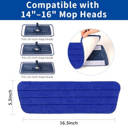 16.5" Microfiber Mop Pads Refills, 4 Pack Reusable Replacement Heads | reusable wet mop refills, machine washable for 14-16 inch spray mops, hardwood floors, dust cleaning & scrubbing - color: 16"bluegrey*4