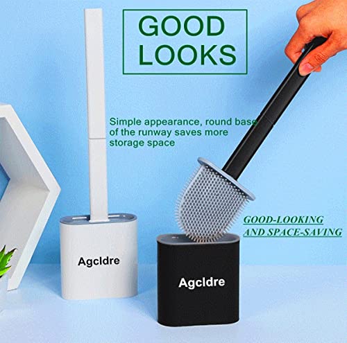 Toilet Brush with Holder Silicone Toilet Brush and Cleaning Brush for Household Bathroom Toliet Brush Set (White,Black) - color: White,black