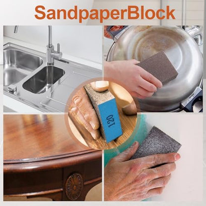 Romeda 8-Pack Sanding Sponge, Four Grits Per Pack 60/80/120/220, Washable and Reusable Handmade Sandpaper Block, Drywall Sandpaper Blocks for Wooden Drywall Sheetrock and Metal Glazing - color: 60/80/120/220 Grits, size: 8-Pack