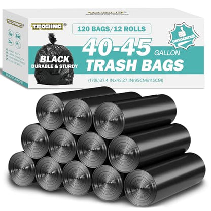 40-45 Gallon Trash Bags Unscented, 35'' x 40'', Black, 120 Count | Large 40+ Gal Garbage Bag,Plastic Can Liners,Fit 131 - 168 Liter Bins,Multipurpose for Home, Commercial Use,Yard Waste, Bulk - color: 40-45 Gallon | 120 Count