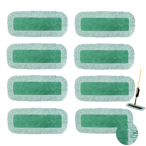 Dust Mop Pads for Rubbermaid Commercial Microfiber Dust Mop - 18 inch Mop Head Replacement with Fringe - Reusable Wet & Dry Cleaning Flat Mop System 18" 17" Refill for Multi-Surface Floor - 8 Pack - color: 8 Pack