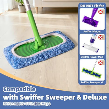 3 Pack Reusable Double-Sided Mopping Pads Compatible with Swiffer Sweeper Mop, Washable Wet & Dry Mopping Sweeping Cloth for Multi-Surface Cleaning, Dual-Sided Pad Refills (Not Include MOP) - color: Dual-sided Blue, size: 3 Pack