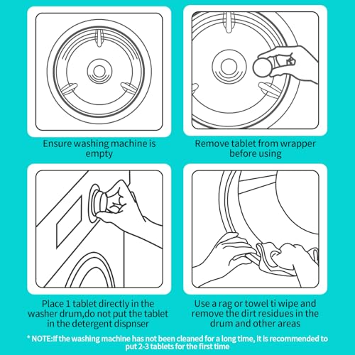 Y-Kelin Washing Machine Cleaner Tablets, 24 Pack - Up to 1 Year Supply, for HE Front & Top Load Washers, Septic Safe, Removes Odors & Residue, Fresh Scent
