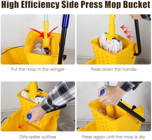 Mop Bucket, Commercial Bucket for Mopping on Wheels with Potable Handle, Mop Bucket with Wringer for Home, Household, Office, Bathroom, Yellow (34 Quarts) - size: 34 Quarts