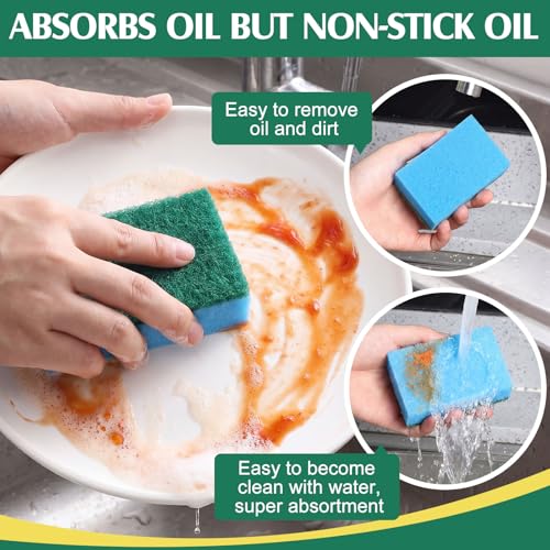 Patelai 100 Pcs Heavy Duty Sponges Kitchen Bulk Dish Sponges Scrub Sponge Abrasive Scrubber Cleaning Sponge Non Scratch Scouring Absorbent Dish for Washing Kitchen (Blue) - color: Blue