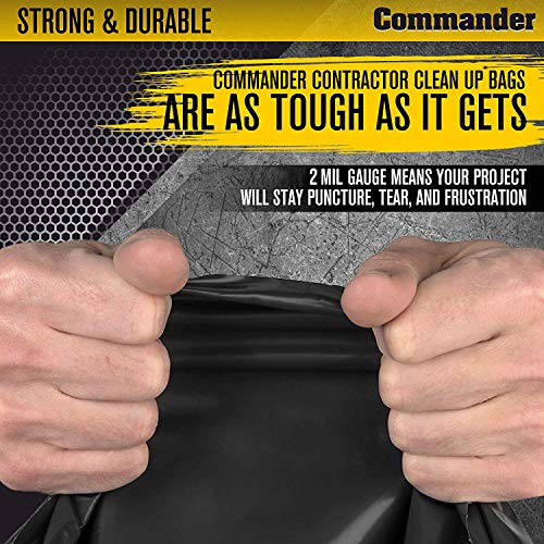 Commander 42 Gallon 2 MIL Black Heavy Duty Trash Bags - 34" x 38" - Pack of 28 - For Home, Kitchen, Lawn, Outdoor, Construction, & Contractor