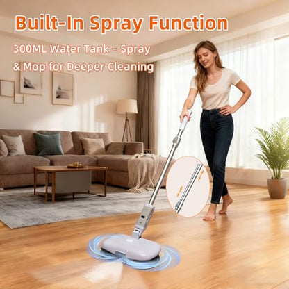 GOBOT Cordless Electric Spray Mop with High-Speed Motor, Enhanced Cleaning Power, Durable Material, LED Headlight, 300 mL Tank, Dual-Spinning Pads for Hardwood, Tile & Laminate（Blue）