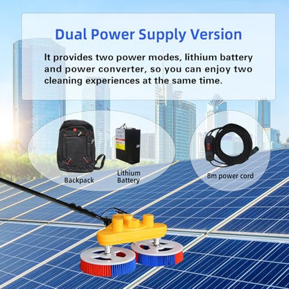 Solar Panel Cleaning Brush & Pole, 24 FT Water Fed Pole Kit with Telescopic Pole, Window Washing Kit, Solar Double-Head Automatic Cleaning Brush, with Lithium Battery and Power Converter - color: 24ft-double