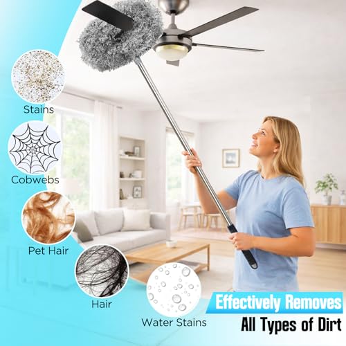 Ceiling Fan Cleaner Duster with Extension Pole, 12 to 51 Inch Duster Length, Reusable Microfiber Dusters for Cleaning Fan Blades, Cobwebs, Walls, Windows & High Ceilings, Removable, Blue - color: Gray