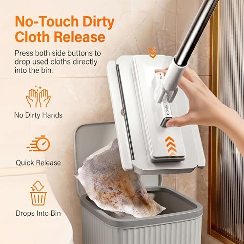 Hands Free Multi Purpose Flat Mop, Hands Free Flat Mop One Click Cloth Change, Hands Free Mops with Reusable Cloths & Mops Hook for Wet Dry Floor Cleaning (43in) - color: 43in
