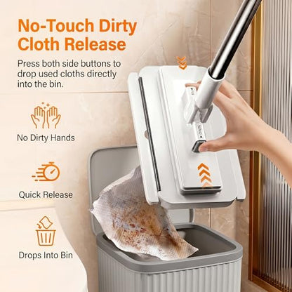 Hands Free Multi Purpose Flat Mop, Hands Free Flat Mop One Click Cloth Change, Hands Free Mops with Reusable Cloths & Mops Hook for Wet Dry Floor Cleaning (53in) - color: 53in