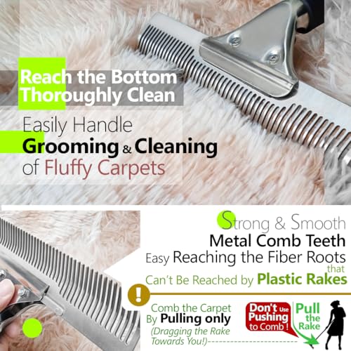 Pet Hair Carpet Rake - Multi-Surface Brush & Broom for Fluffy Rugs & Carpets - Efficient Pet Hair Removal Tool