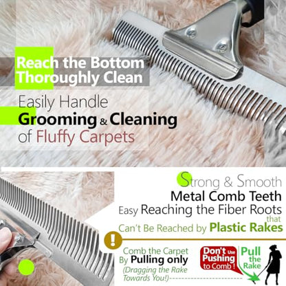 Pet Hair Carpet Rake - Multi-Surface Brush & Broom for Fluffy Rugs & Carpets - Efficient Pet Hair Removal Tool