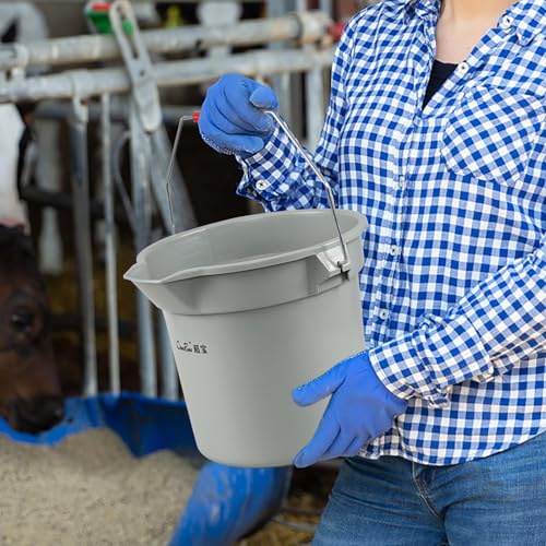 14 Quart Commercial Cleaning Pail with Handle, 4-Pack Plastic Bucket with Pour Spout, Grey