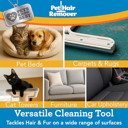 Pets Know Best Pet Hair Remover Cleaning Tool | Dual-Sided Multi-Purpose Carpet Scraper and Rug Rake for Fur Removal in Homes, Car Interiors & on Fabrics, Dogs, Cats, Pets & Animals | As Seen on TV