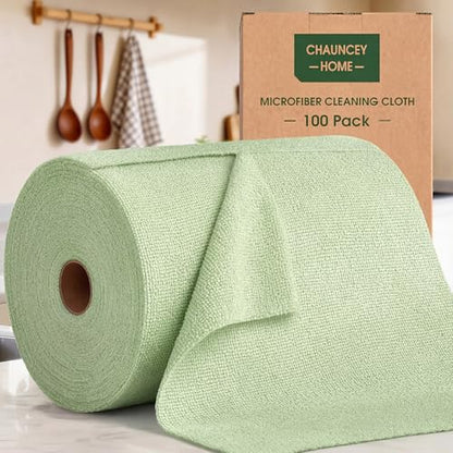 Microfiber Cleaning Cloth Roll - 100 Pack Tear Away Microfiber Paper Towels, Reusable, Washable, Scratch-Free, Kitchen Towels for Car, Home, Kitchen, Glass, Dishes(Bean Green) - color: Bean Green