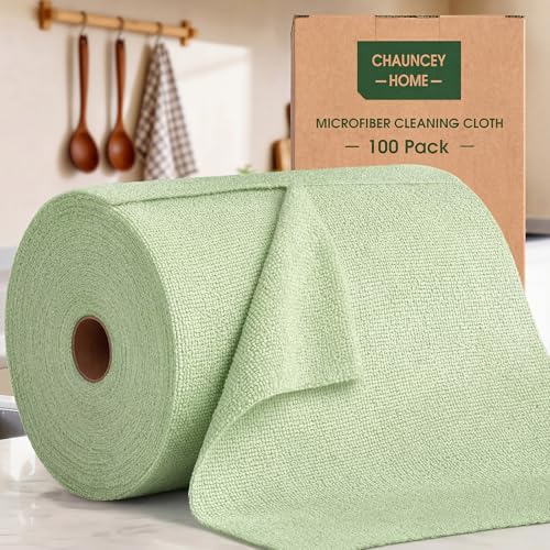 Microfiber Cleaning Cloth Roll - 100 Pack Tear Away Microfiber Paper Towels, Reusable, Washable, Scratch-Free, Kitchen Towels for Car, Home, Kitchen, Glass, Dishes(Bean Green) - color: Bean Green
