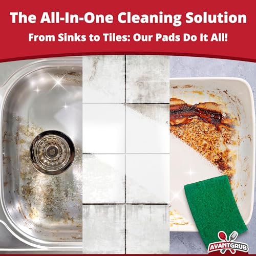 Green Sustainable 20 Pack Cleaning Scour Pads by Avant Grub. Powerful Stain Remover for Cookware. Easily Remove Grease and Residues. Eco-Friendly Solution for Kitchen Cleaning. - size: 20 Pack