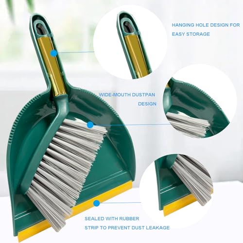 Small Broom with Dustpan Combo Set Mini Broom and Brush Set Hand Sweeper for Cleaning Desk Office Kitchen Pet Nest (Green) - color: Green