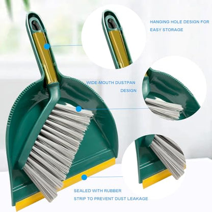 Small Broom with Dustpan Combo Set Mini Broom and Brush Set Hand Sweeper for Cleaning Desk Office Kitchen Pet Nest (Green) - color: Green