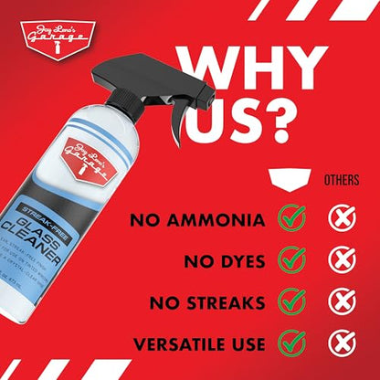 Jay Leno's Garage Glass Cleaner Spray – Streak-Free Auto Glass Cleaner for Cars, Automotive Window Cleaner for Car Windows, Windshields & Mirrors, Tint-Friendly Interior & Exterior Glass – 16 oz - size: 8 Fl Oz (Pack of 2)