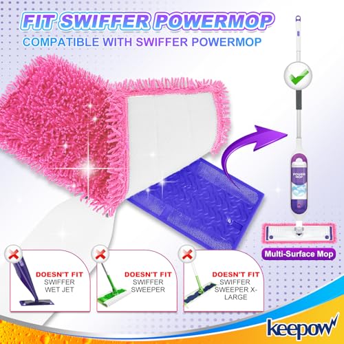 KEEPOW Reusable Mop Pads Compatible with Swiffer PowerMop, Wood Floor Pads Microfiber Mop Replacement Refills Machine Washable for All Floor Surfaces 2 Pack - color: Pink 2 Pack