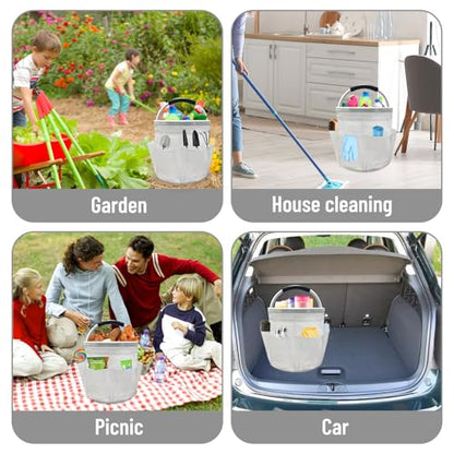 Qivine 17L Cleaning Caddy with Handle, Cleaning Supply Caddy, Foldable Tool Bag Cleaning Products Organizer, Portable Cleaning Bucket Caddy for Cleaning Supplies (Clear) - color: Clear