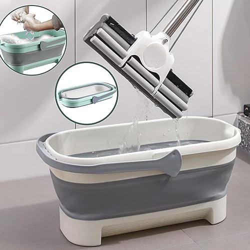 Generic 17L/4.2 Gallon Plastic Bucket, 2024 New Foldable Mop Bucket Laundry Basket with Handle, Portable Water Pail Space-Saving Bucket for House Cleaning, Camping, Fishing, Gray