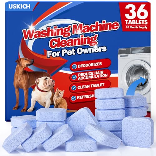 USKICH 36 Pack Washing Machine Cleaner Tablets for Pet Owners Pro, Deep Cleaning Pet Hair Remover for Laundry,Eliminates Odors,Compatible with HE, Top & Front Load Washer - style: Pet Cleaners-36P