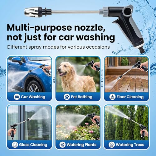 Aikertec High Pressure Hose Nozzle - 2026 Heavy Duty Water Jet with Foam Pot, Universal and Easy To Install,3 Spray Modes Multi-Function Sprayer for Yard, Patio, Pet and Car Cleaning