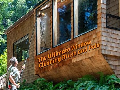 5-18 ft Water Fed Pole Window Cleaning System // Professional Telescopic Solar Panel Cleaning Equipment // Water Fed Brush with Upper Rinse Bar, 10" Squeegee, Water Filter, Soap Dispenser & Water Hose - size: 18 feet