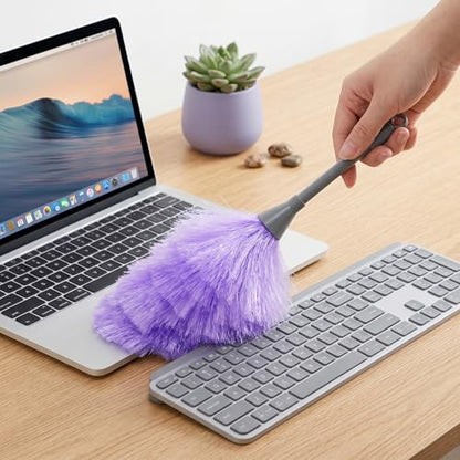 Goaste 12 Pack Microfiber Delicate Duster, 12.8 Inch Fluffy Feather Dusters with Plastic Handle, 2 Colors Electrostatic & Washable Cleaning Tool for TV Screen, Car, Laptop, Keyboard (Purple & Gray)