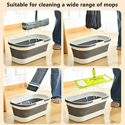 Goderewild Collapsible Plastic Bucket with Wheels 12L (3.17 Gallon) for House Cleaning, Camping, and RV - Multi-Purpose Rectangular Handy Basket for Cleaning Mop - Lightweight and Portable (Grey) - color: 12l-grey