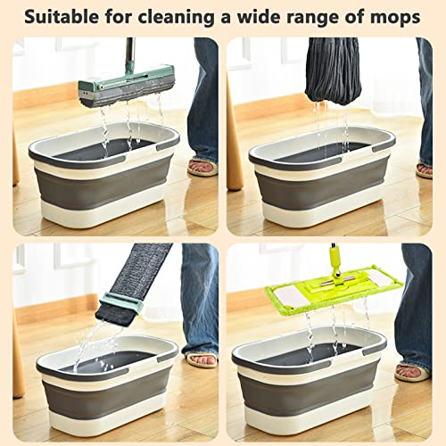 Goderewild Collapsible Bucket with Wheels 14L (3.7 Gallon) - Versatile and Durable for House Cleaning, Camping, and RV - Convenient Rectangular Mop Cleaning Basket - Lightweight & Compact (14L-Grey) - color: 14l-grey