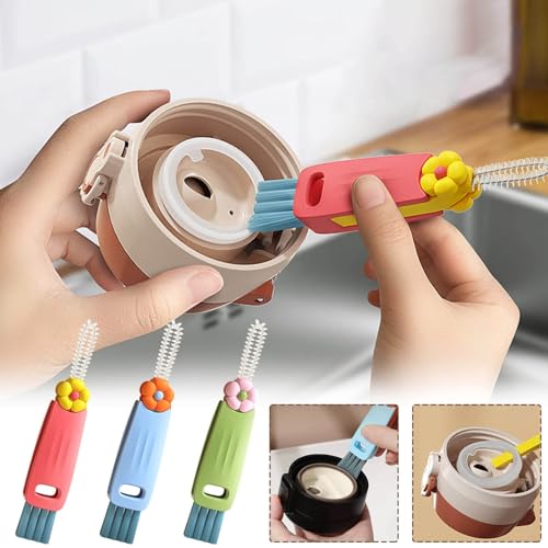 3 in 1 Cup Lid Cleaning Brush, 2024 Upgrade Crevice Cleaning Brush Set for Baby Bottle Gap Tight Spaces Cup, 3 in 1 Multifunctional Cleaning Brush Portable Cup Lid Cleaner with Brush (B3) - color: B3