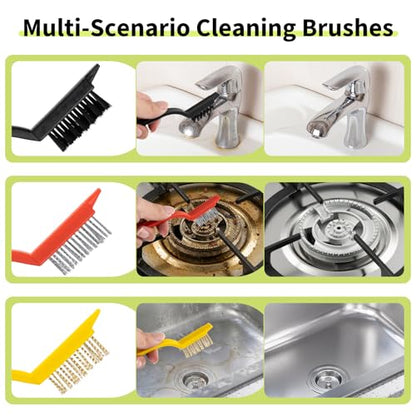 Oven Cleaner Brush Set with Oven Scraper for Cleaning, Heavy Duty Wire Brush Set for Oven, Stove, BBQ Grill & Range Hood, Kitchen Cleaning Kits Tools for Removes Tough Grease & Rust