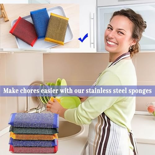 Steel Wool Scrubber Kitchen Sponges - 6 Pack Kitchen Dish Sponges Scrubbers, Non-Scratch Microfiber sponges for Cleaning, Pots and Pans Scrub Sponge - color: Multicolor