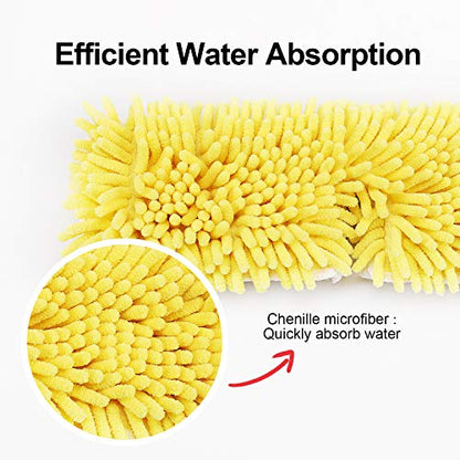 AKOMA Dual Sided Dust Mop, Flip Head Dry and Wet Mops for Floor Cleaning, with 2 Washable Microfiber Pads Mopping for Home Office Bathroom Hardwood Tile Floor,Yellow Cleaner Tools