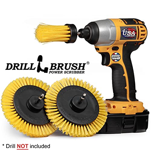 Tile and Grout Cleaning Drill Brush Set - 3 pack Drill Brush Power Scrubber Cleaning Brush Yellow Medium Stiffness - Shower Floor Scrub Brush for Drill - Bathroom Scrub Brush for Drill - Crevice Brush - color: Yellow