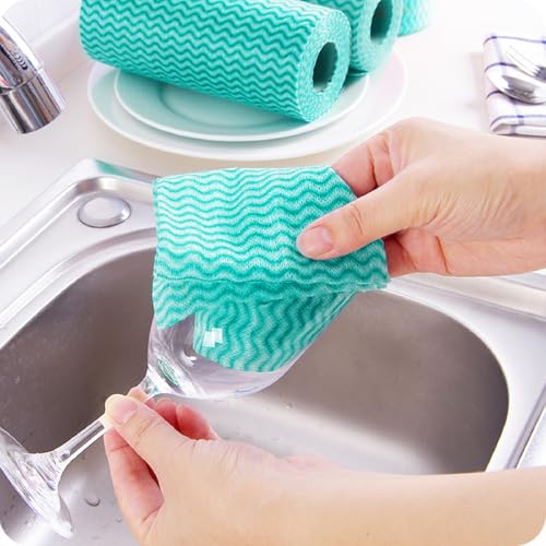 Disposable Kitchen Cleaning Towel Disposable Dish Cloths, Reusable Wipes Heavy Duty Cleaning Rags for Kitchen, Bathroom, Household,50 Count Green - color: Green