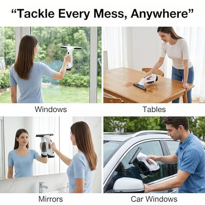 2200mAh Electric Window Cleaner Tool, Window Vacuum Squeegee Cordless, for Efficiently Spraying, Wiping and Vacuuming Windows, Mirrors, Shower Glass, Tiles (US Plug