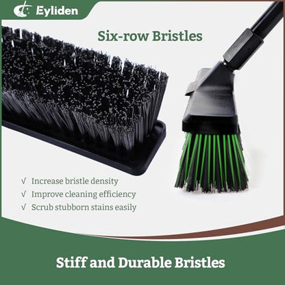 Eyliden 18" Push Broom for Deck Driveway Patio Garage | Heavy-Duty Stiff Bristles Sweeper with 66" Adjustable Handle | Outdoor Concrete Sidewalk Yard Snow Cleaning Tool, Black