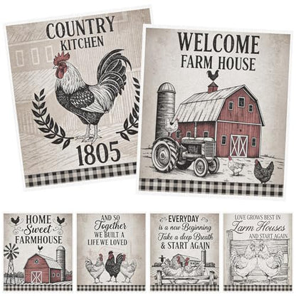 Reusable Swedish Dishcloths for Kitchen, 6PCS Farm House Cellulose Sponge Paper Towels Washable, Country Absorbent Fast Drying Swedish Dish Cloth for Home Cleaning - style: Farmhouse