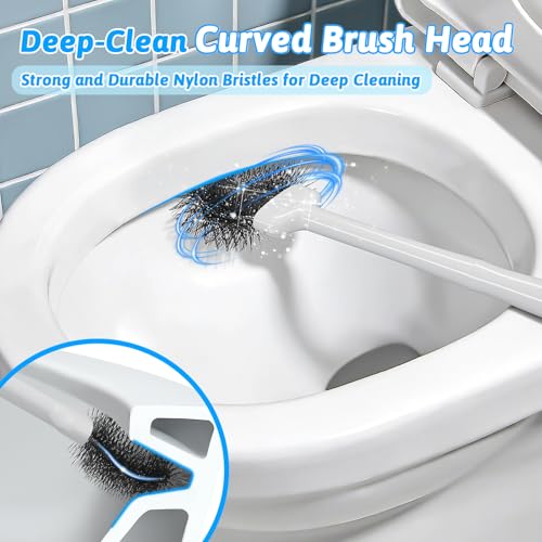 Sellemer 2 in 1 Toilet Brush and Plunger Set, Curved Design Head for Deep Clean, Heavy Duty Toilet Bowl Brush and Plunger Combo with Holder for Bathroom,White, 2 Pack - color: White