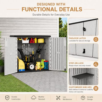 ADDOK 38 Cu.Ft Outdoor Storage Shed with Floor,Large Waterproof Resin Storage Cabinet with Lift-Up Lid,Double Doors and Lockable Design for Lawn Mower,Garden Tools, Patio,Backyard and Pool Supplies - size: AllWhite-31 Cu.Ft