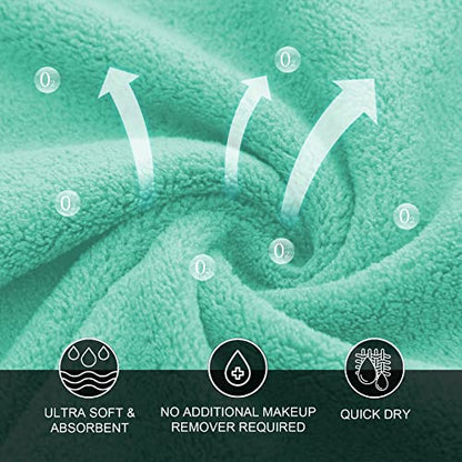 MOONQUEEN Microfiber Facial Cloths Fast Drying Washcloth 12 Pack - Premium Soft Makeup Remover Cloths - Aqua Green - color: Aqua Green, size: 12x12 Inch (Pack of 12)