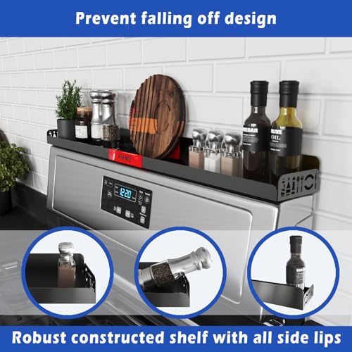 STUTOV 30" Magnetic Stove Top Shelf – Black Spice Rack with Red HOME Design – Seasoning Organizer for Back of Stove – Over Stove and Kitchen Storage Shelf - color: Black with Red HOME