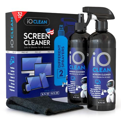 Screen Cleaner Spray (16oz+16oz) – Best Large Cleaning Kit for LCD LED OLED TV, Smartphone, iPad, Laptop, Touchscreen, Computer Monitor, Other Electronic Devices – 2 Microfiber Cloths and 4 Nozzles - size: 32 Fl Oz (Pack of 2)