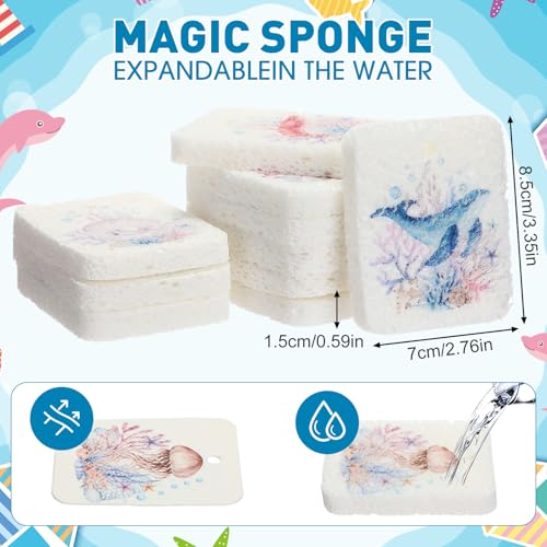 Maxdot 50 Counts Compressed Cellulose Sponges Bulk Sea Animals Style Natural Kitchen Compostable Non Scratch Dish Sponges for Washing Dishes, Cleaning Countertop Sink, Kids DIY - style: Sea Animals Style
